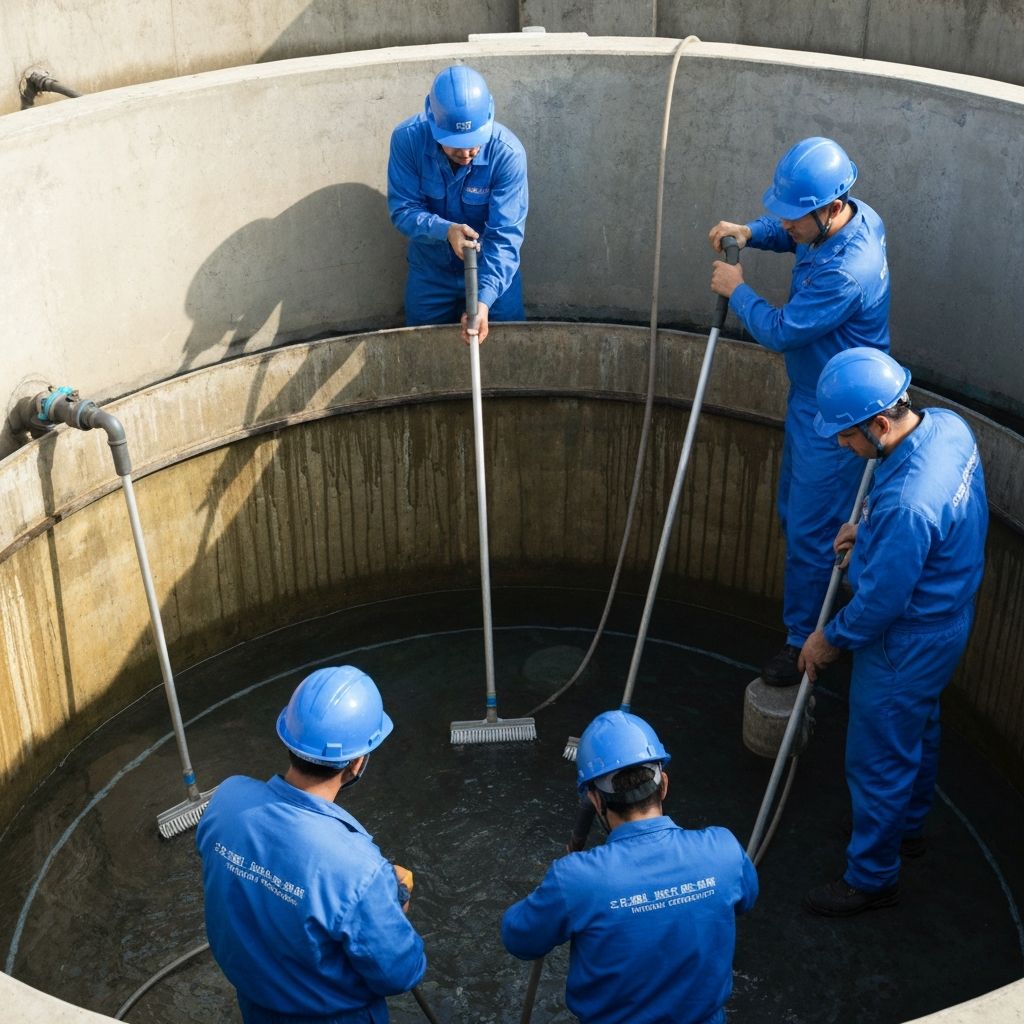 Professional water tank cleaning team at work